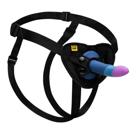 ROMP - PICCOLO HARNESS + SILICONE DILDO WITH TRICOLOR SUCTION CUP 14 CM