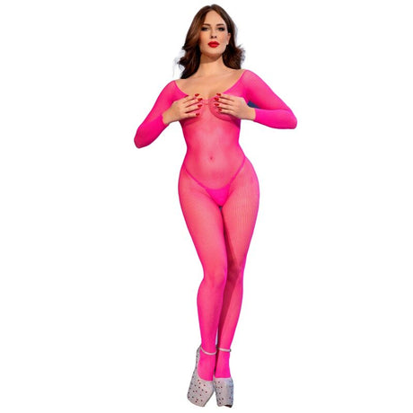 CHILIROSE - CR 4894 NEON PINK MESH BODYSTOCKING S/M