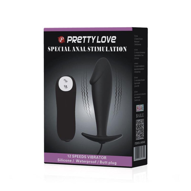 PRETTYLOVE Anal Plug Black с дистанционно – 12 вибрационни режима