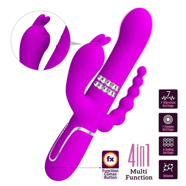 PRETTYLOVE Cammy – 4 в 1 вибратор с въртящи се топчета и анална верига