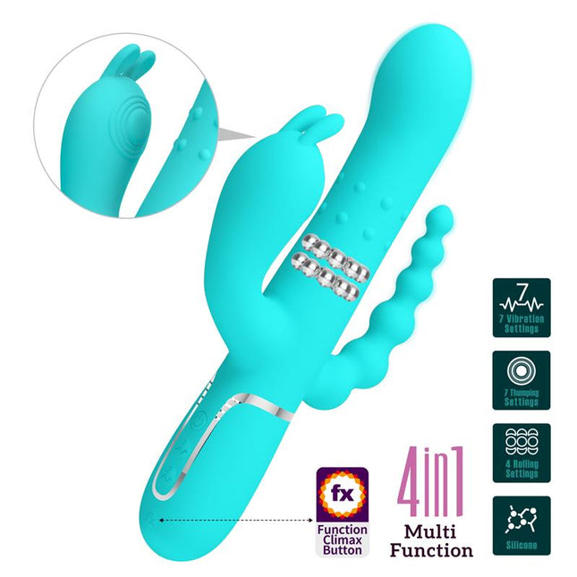 PRETTYLOVE Cammy Tripple Rabbit – вибратор с тройна стимулация и въртящи се топчета