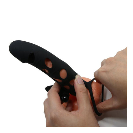 PRETTYLOVE Cock Sleeve with Bullet Black – еластична пенис ръкавица с вибрация