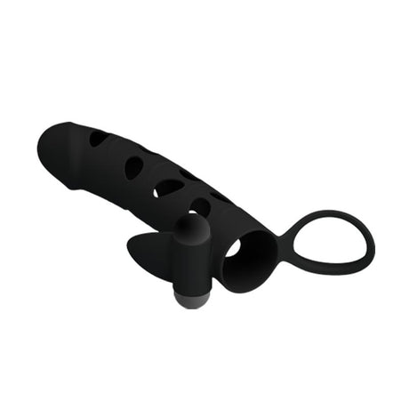 PRETTYLOVE Cock Sleeve with Bullet Black – еластична пенис ръкавица с вибрация