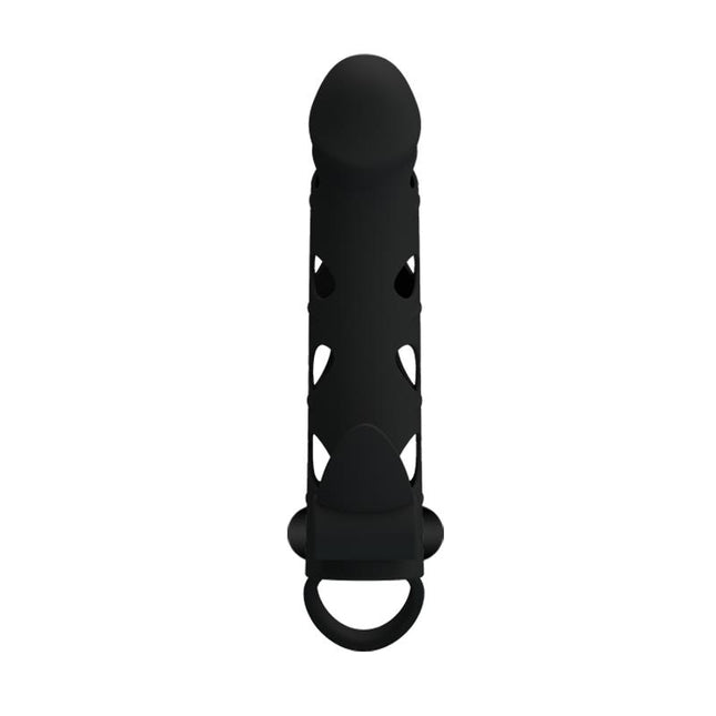 PRETTYLOVE Cock Sleeve with Bullet Black – еластична пенис ръкавица с вибрация