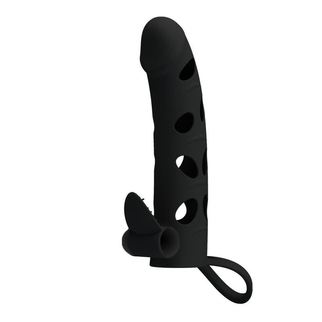 PRETTYLOVE Cock Sleeve with Bullet Black – еластична пенис ръкавица с вибрация