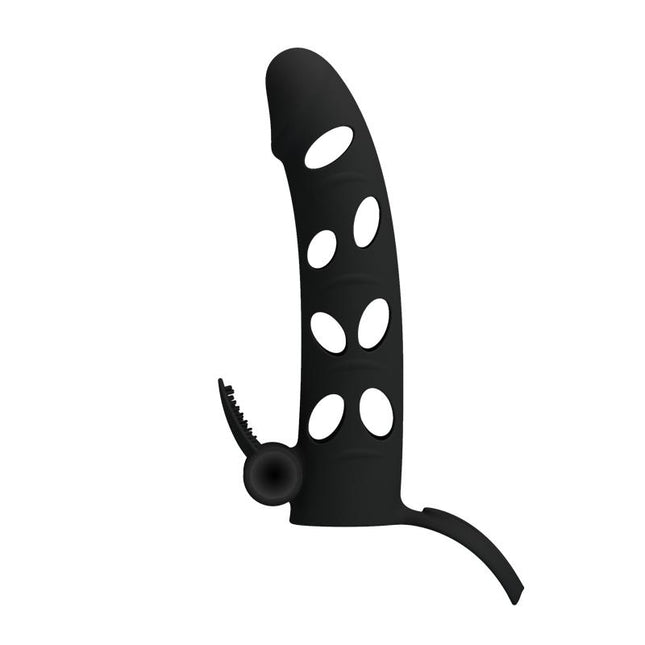 PRETTYLOVE Cock Sleeve with Bullet Black – еластична пенис ръкавица с вибрация