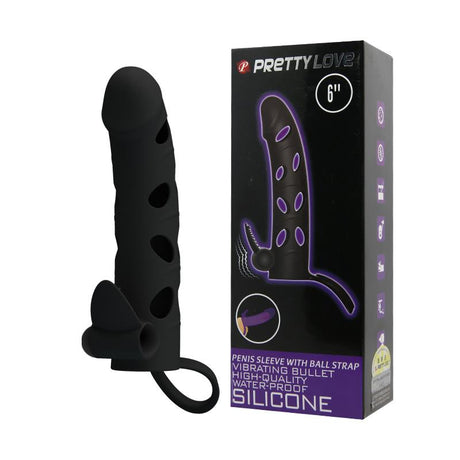 PRETTYLOVE Cock Sleeve with Bullet Black – еластична пенис ръкавица с вибрация