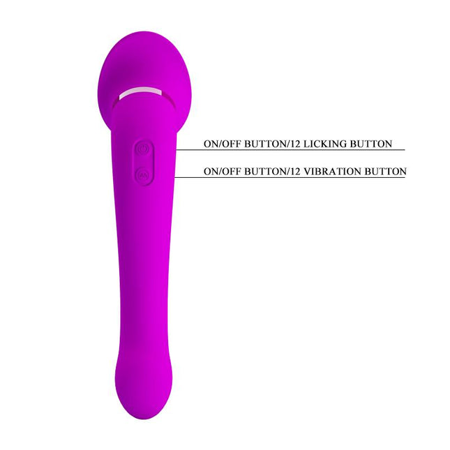 PRETTYLOVE Faust Licking Vibrator USB – двоен вибратор с 12 функции