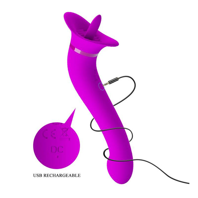 PRETTYLOVE Faust Licking Vibrator USB – двоен вибратор с 12 функции