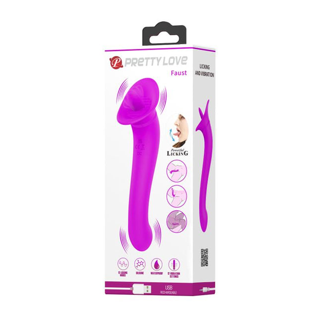 PRETTYLOVE Faust Licking Vibrator USB – двоен вибратор с 12 функции
