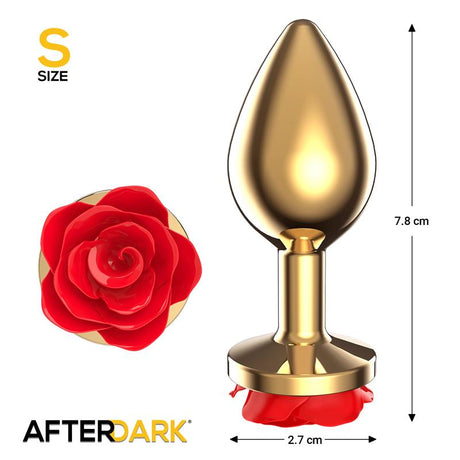 Golden Metal Anal Plug with Red Rose Base - Size S