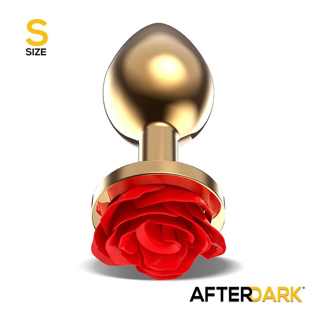 Golden Metal Anal Plug with Red Rose Base - Size S
