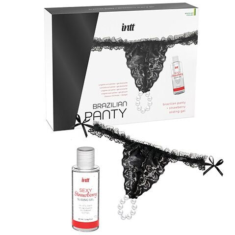 INTT RELEASES Brazilian Black Panty – бразилски прашки с перли и лубрикант 50 мл