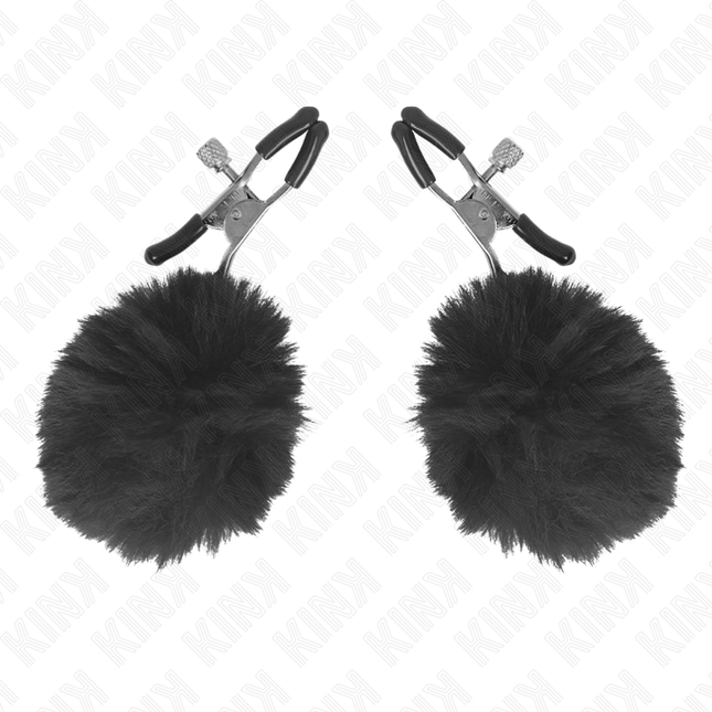 KINK Faux Fur Ball – регулируеми щипки за зърна с пухкави топчета, 6 см