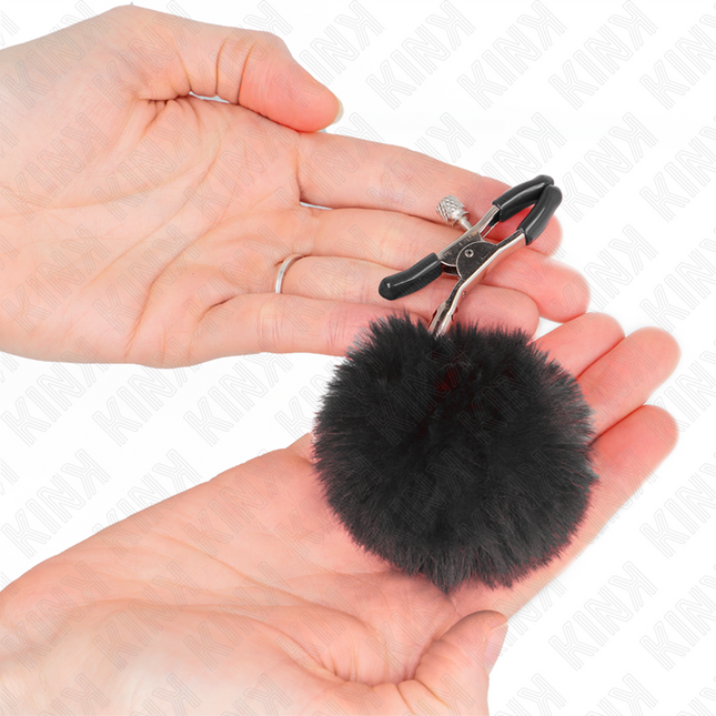 KINK Faux Fur Ball – регулируеми щипки за зърна с пухкави топчета, 6 см