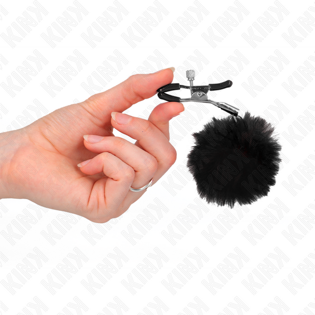 KINK Faux Fur Ball – регулируеми щипки за зърна с пухкави топчета, 6 см