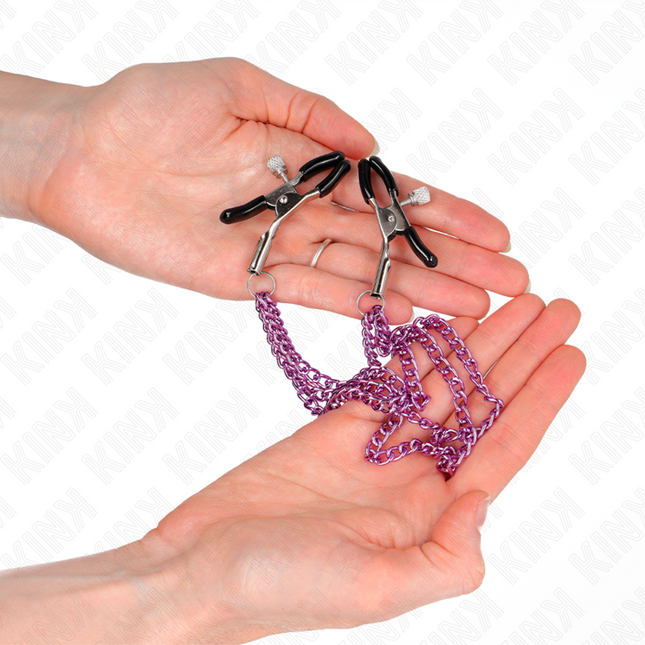 KINK Nipple Clamps с 3 верижки – регулируеми щипки за зърна, лилави