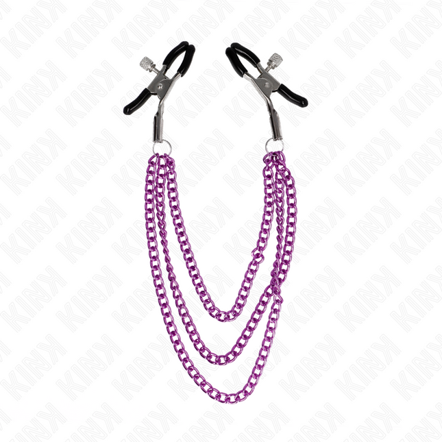 KINK Nipple Clamps с 3 верижки – регулируеми щипки за зърна, лилави