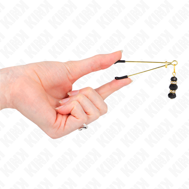 KINK Gold Thin – тънки щипки за зърна с черни стъклени топчета, 7 см