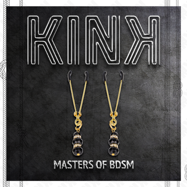 KINK Gold Thin – тънки щипки за зърна с черни стъклени топчета, 7 см