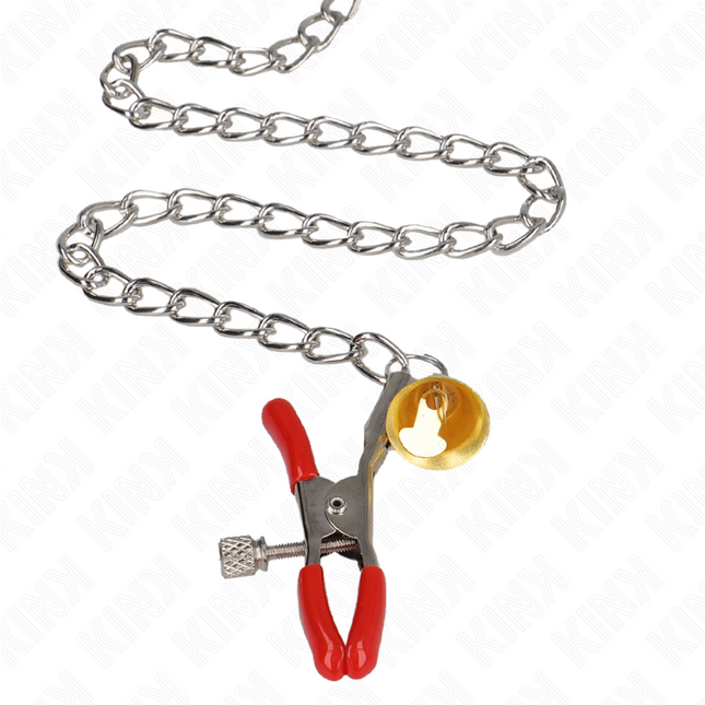 KINK Bell Triple – регулируеми щипки за зърна и клитор с верижка, червени