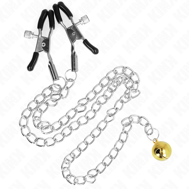 KINK Chain Nipple Clamps с камбанка – регулируеми метални щипки с верижка 30 см