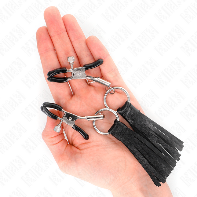 KINK Leatherette Tassel – регулируеми щипки за зърна с декоративни пискюли