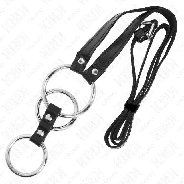 KINK Triple Metal Penis Ring с регулируема кожена каишка – контрол и стил