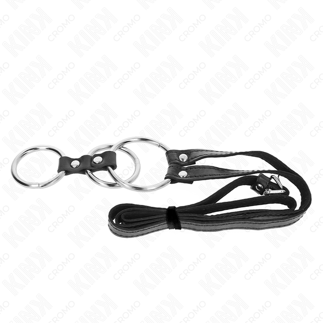 KINK Triple Metal Penis Ring с регулируема кожена каишка – контрол и стил