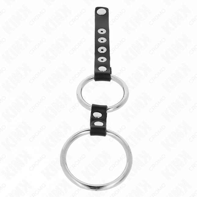 KINK - DOUBLE METAL PENIS RING 3.8 CM TO 5 CM CONNECTED WITH LEATHER
