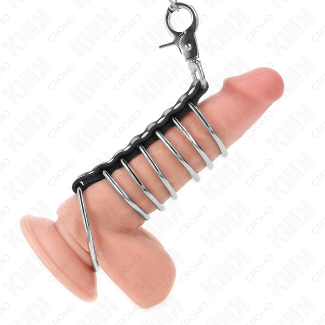 KINK RING POWER – комплект 7 метални пенис пръстена с кожена връзка и метална верига