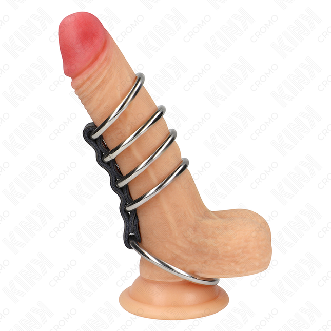 KINK - 5 PENIS RINGS 3.7 CM TO 5 CM METAL CONNECTED BY LEATHER