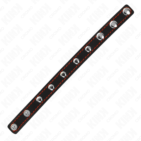 KINK - LEATHER PENIS RING WITH PRESSURE CLOSURE RED LINING 21 X 1.5 CM