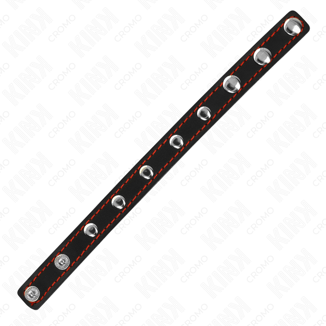 KINK - LEATHER PENIS RING WITH PRESSURE CLOSURE RED LINING 21 X 1.5 CM
