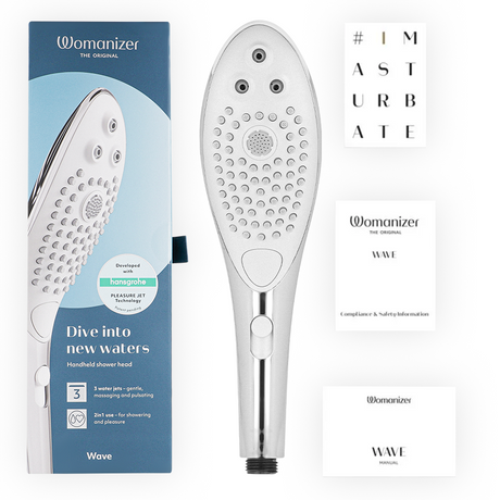 WOMANIZER Wave – водоустойчив клиторен стимулатор и душ глава Chrome