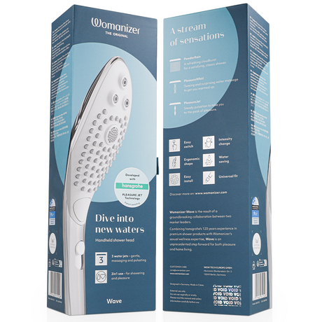 WOMANIZER Wave – водоустойчив клиторен стимулатор и душ глава Chrome
