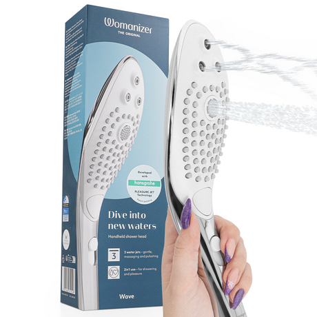 WOMANIZER Wave – водоустойчив клиторен стимулатор и душ глава Chrome