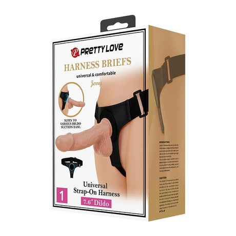 PRETTYLOVE Jerry Harness с реалистичен дилдо 7.6" – регулируем колан за комфортно прилягане