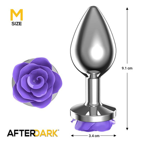 Metal Anal Plug with Purple Rose Base - Size M