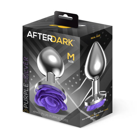 Metal Anal Plug with Purple Rose Base - Size M
