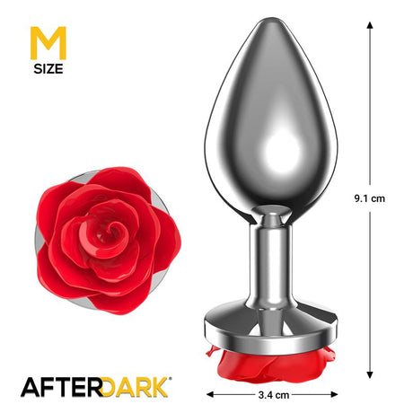 Metal Anal Plug with Red Rose Base - Size M