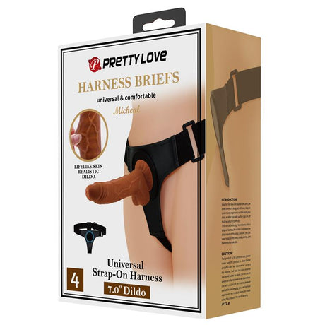 PRETTYLOVE Michael Harness с реалистичен дилдо 20 см – регулируем и комфортен