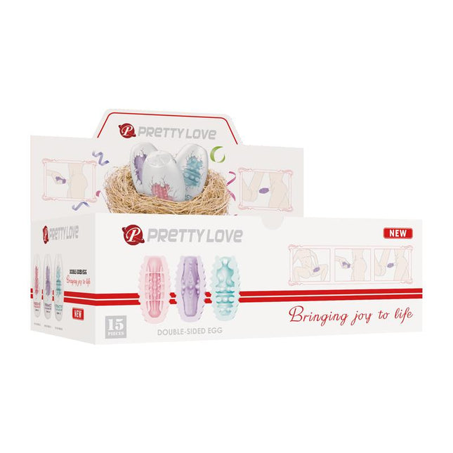 PRETTYLOVE Pack 15 броя двустранни мастурбатори яйце – разнообразни текстури