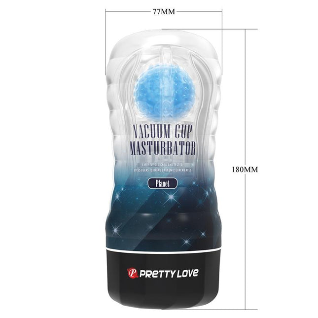 PRETTYLOVE Planet Ball-Rolling Masturbator Cup Blue – водоустойчив мастурбатор с ролков масаж
