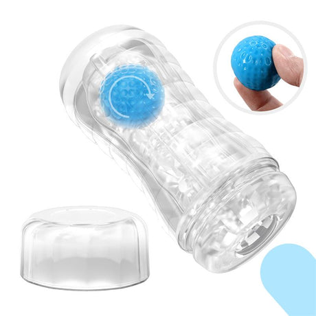 PRETTYLOVE Planet Ball-Rolling Masturbator Cup Blue – водоустойчив мастурбатор с ролков масаж