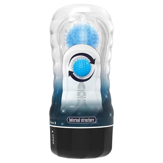 PRETTYLOVE Planet Ball-Rolling Masturbator Cup Blue – водоустойчив мастурбатор с ролков масаж