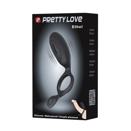 PRETTYLOVE Ethel Black – вибриращ пръстен за мъже с еластична основа