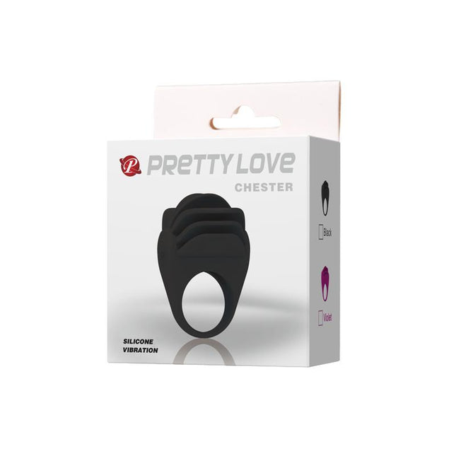 PRETTYLOVE Chester Black – вибриращ пенис пръстен с клитор стимулатор