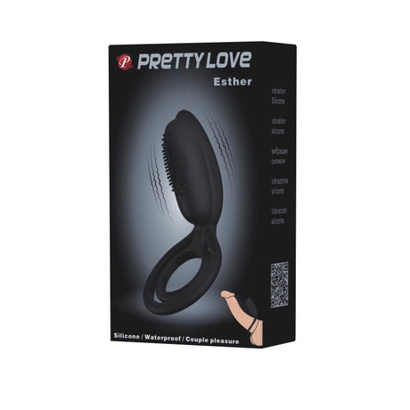 PRETTYLOVE Esther Black – вибриращ пенис пръстен с комфортно прилягане