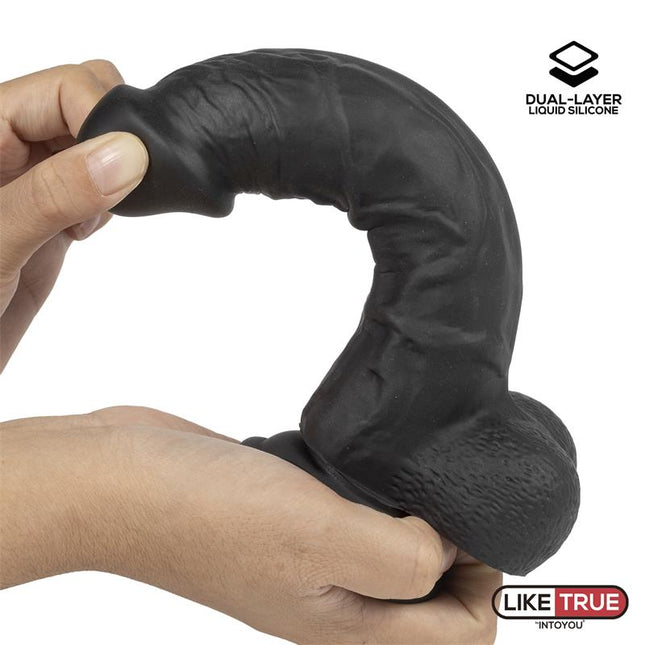 LIKETRUE Realistic Dildo Liquid Silicone Dual Layer 8 Black – хиперреалистичен дилдо с двойна силиконова структура
